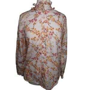 J. Crew Classic‎ Fit Ruffle Neck Shirt Punk Cherry Blossoms